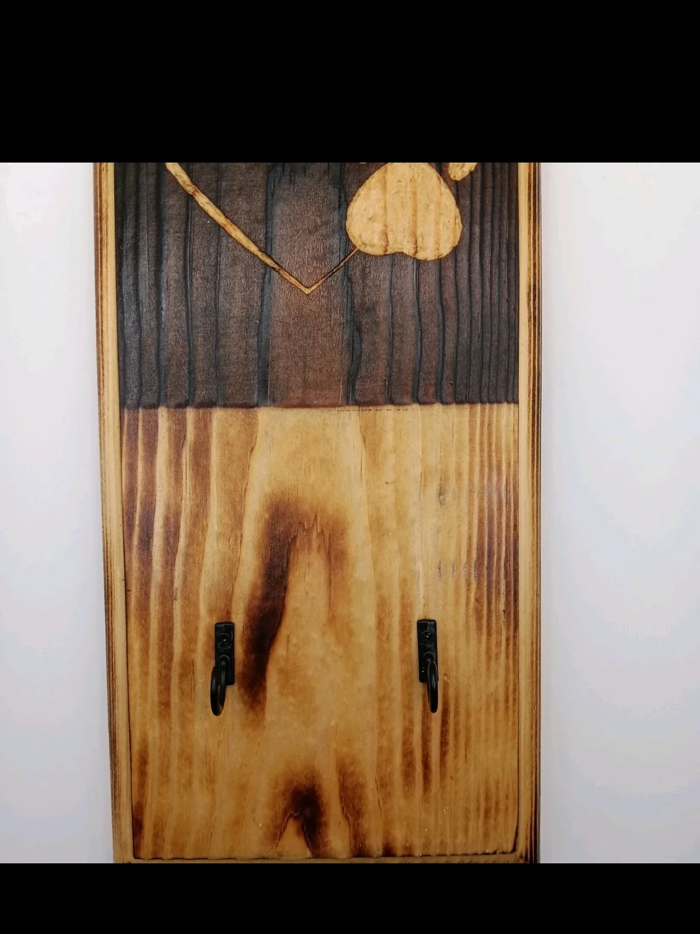 Wood Burned Key Holder Rustic Heart & Paw
